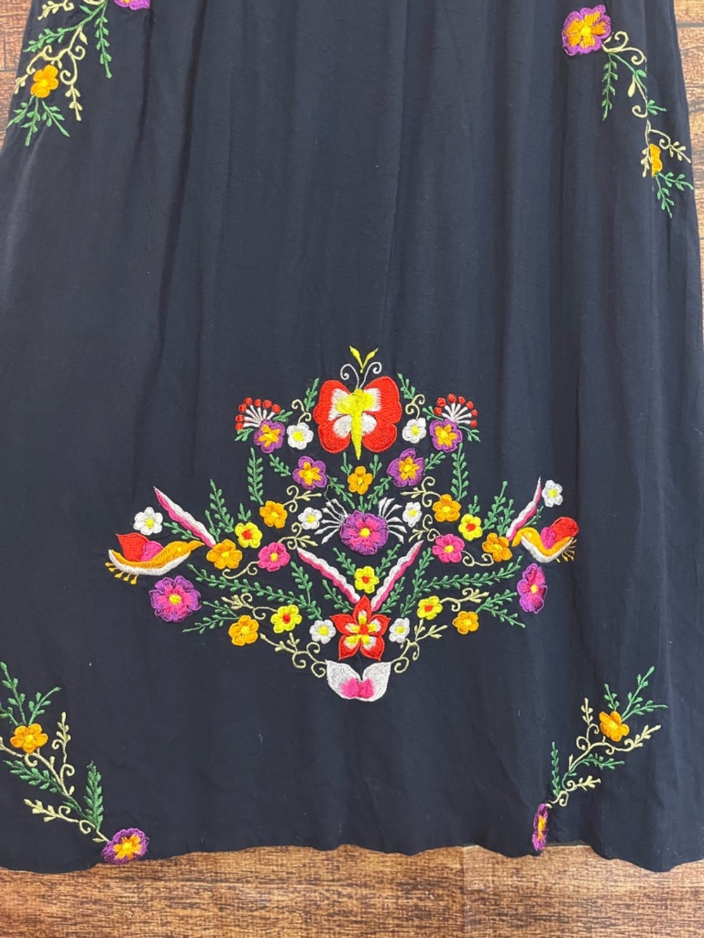 Back From Bali Traditional Mexican Off-Shoulder Navy Embroidered Maxi Dress - Picture 4 of 7